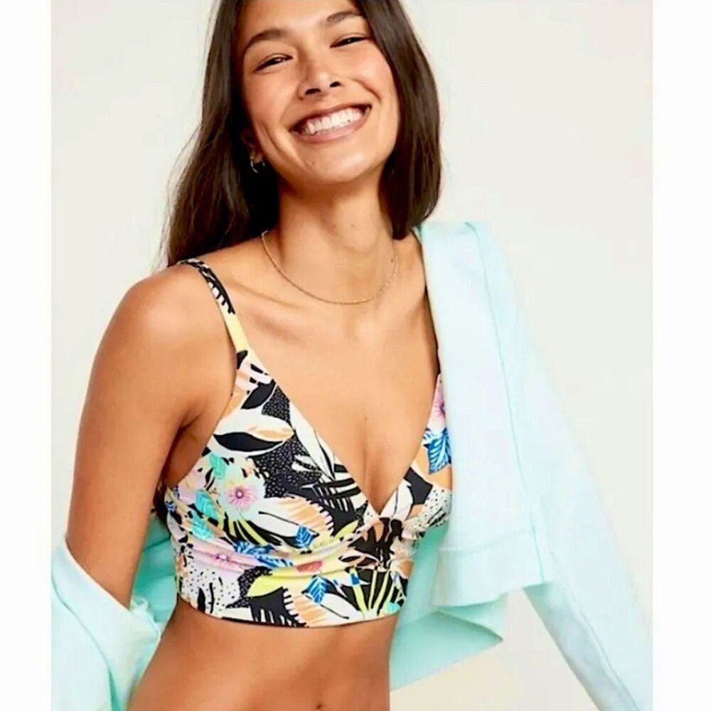 Old Navy Floral Print V Neck Cropped Wide Band Tankini Swim Top Size XS